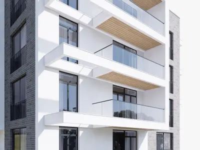 Modern residential building Low-poly 3D model