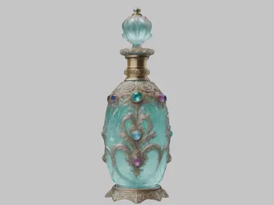 Ornate polished silver glass bottle alchemy Low-poly 3D model