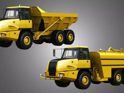  JD - 300D II Articulated Dump - Water Tanker Trucks 2 in 1 3D Model Collection