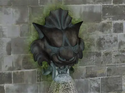 Stone Wall with Tiger Head Fountain 3D model