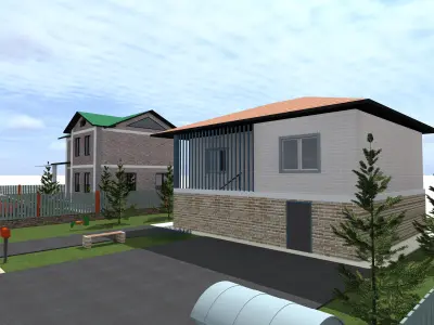 architecture house with two cars parked 3D model