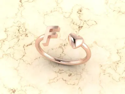 Alphabet Jewelry with Heart Ring  F 3D print model