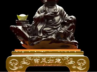 Chinese gold Ingot and monk  3D model