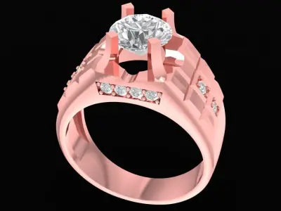 Luxury Men Ring with Round Center Stone 3D Model 2659 3D print model