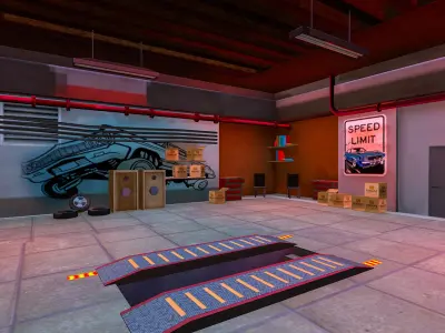   Low Poly garage with Interior Environment Low-poly 3D model