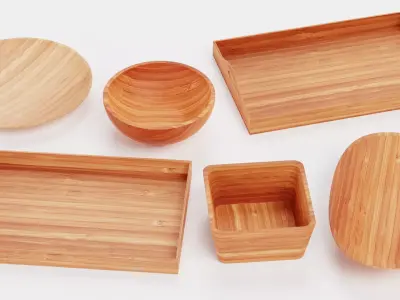 -Bamboo Tableware- Low-poly 3D model