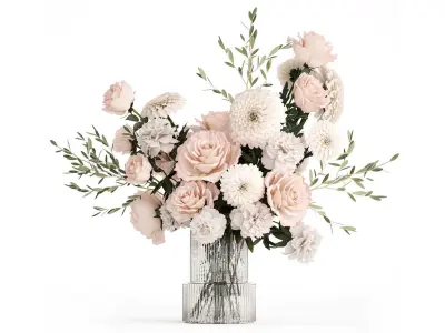 Bouquet of pink white flowers chrysanthemum roses peony 392 3D model