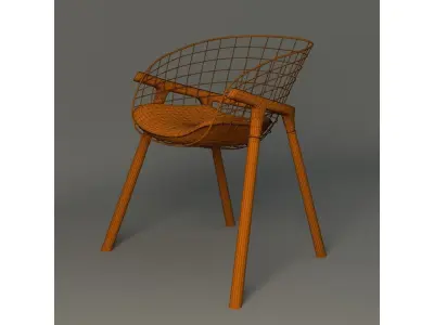 wire and wood contempory Chair 3D model