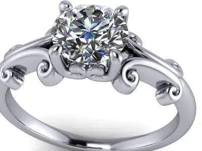 Vintage Scroll Solitaire Head Details Classic Ladies Ring 3D print model