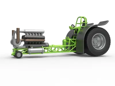 Pulling tractor with turbo engine V12 Scale 1 to 25 3D print model