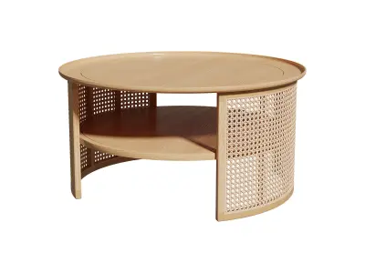 Homary 2-Tiered Japandi Round Wood Rattan Coffee Table        3D model