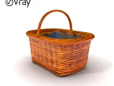 Wicker Picnic Basket Model Pack with Checkered Lining Low-poly 3D model