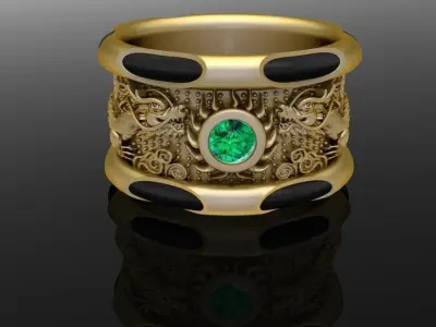 Luxury Dragon Pattern Gemstone Men Gold Ring 199 3D print model