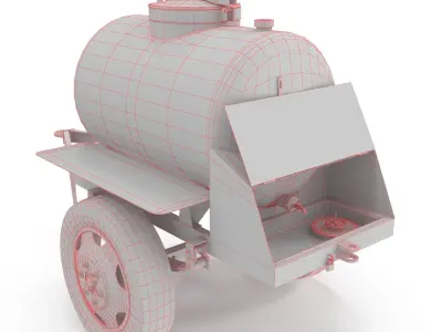 Barrel trailer for kvass and beer Low-poly 3D model