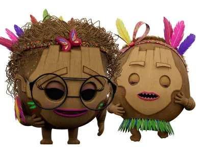 Coco Girl and Baby Rigged Low-poly 3D model