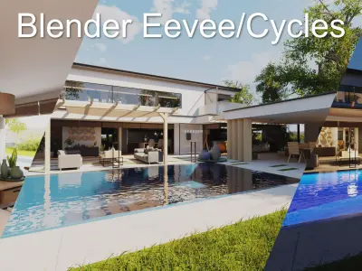 Modern villa 2021 Blender Eevee and Cycles 1 Low-poly 3D model