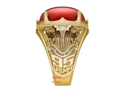 Luxury Oval Cabochon Gemstone Signet Ring for Men 197 3D print model