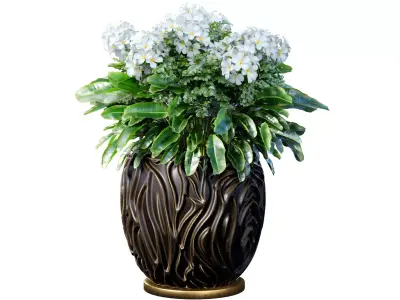 Ornamental plant flowerbed white flowers in modern designer vase 3D model