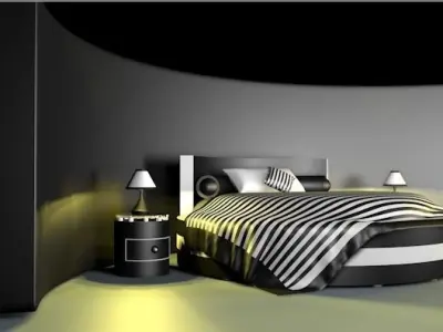 Bedrooms room with bed and two lamps Free low-poly 3D model