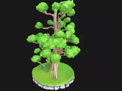 Mystical Ancient Tree on Rocks Fantasy Decorative Low-poly 3D model