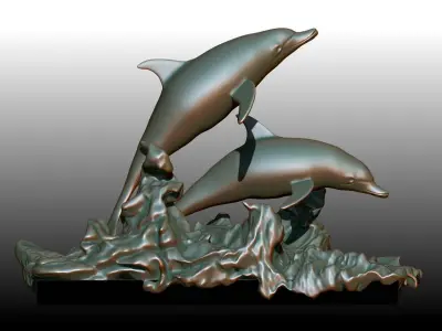 Dolphin two dolphins on rock 3D print model