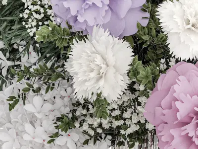 realistic bouquet in a vase hydrangea lilac peony 382 3D model