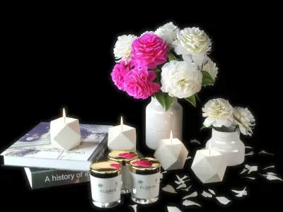 set1216 candles and flowers 3D model