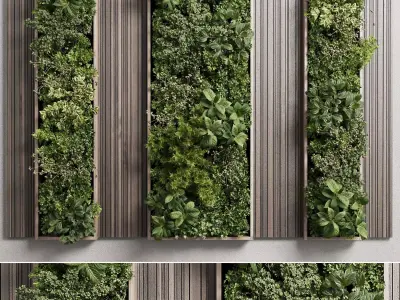 Vertical Wall Garden With Wooden frame Low-poly 3D model