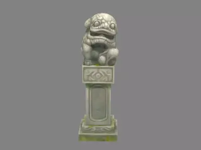 Cartoon stone pillar and stone lion sculpture Low-poly 3D model