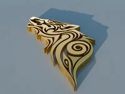 3D Wolf Tribal Tattoo Ornamental CNC Model Low-poly 3D model