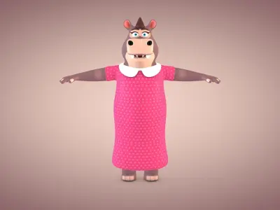 Hippo - Cartoon Hippopotamus Low-poly 3D model