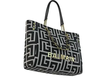 Balmain 1945 Soft Jacquard Tote Bag BW Fabric Low-poly 3D model