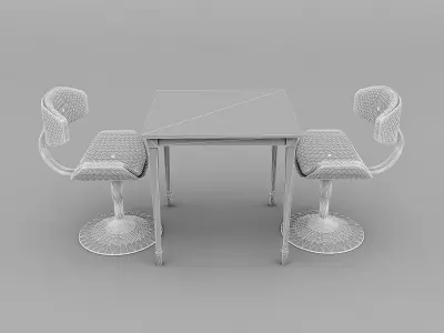 3D old chair and table Low-poly 3D model