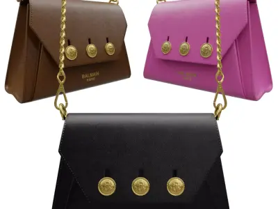 Balmain Embleme Flap Grained Calfskin Bag Low-poly 3D model