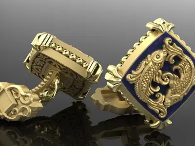 Zodiac signs Cufflinks Fish 3D print model