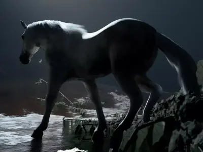 White Horse Low Poly Game-Ready PBR Rigged Animated Low-poly 3D model