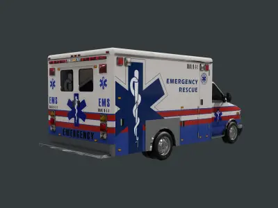 Vehicle Ambulance Rescue Truck Game Ready 06 Low-poly 3D model