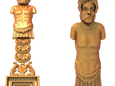 3D model column two wooden statues of man and woman 3D model