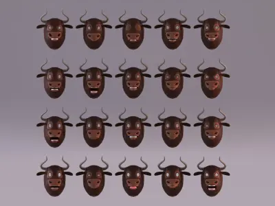 Cartoon Bull Rigged Low-poly 3D model