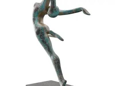 Antique Yoga Woman Sculpture - Artistic Verdigris Statue  Low-poly 3D model