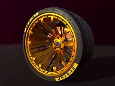 Wheel for supercars with Dunlop tire Low-poly 3D model