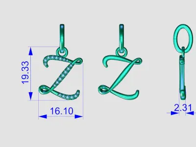 Initial Letter Z Alphabet pendant 3D print model
