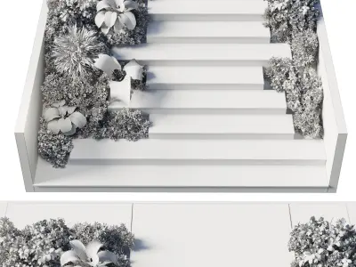 Entrance and exit stairs with furniture and garden 158 Low-poly 3D model