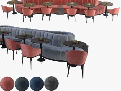Restaurant Cafe Sofa Tableware Part7 - 12 colors big sofa set 3D model