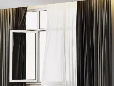 curtains when open window 002 Low-poly 3D model