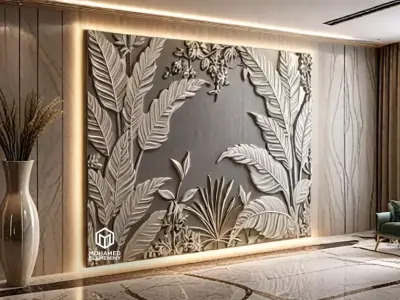 modern panel wall decor set wall relief mural CNC 123 3D model