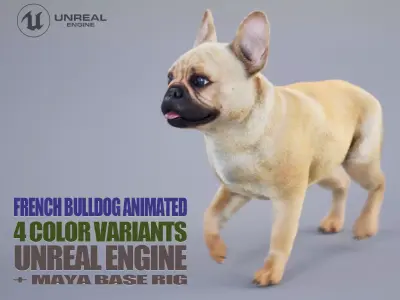 French Bulldog Animated UNREAL project  Maya base rig 3D model