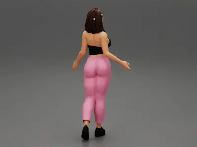 Girl in pants and sneackers with Cute chic short rasta hairstyle 3D print model