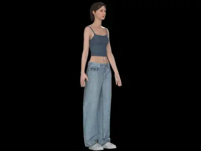 Female denim jean tank 3D model