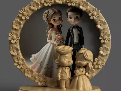 Wedding Couple 3D Photo Frame  Romantic STL for Printing 3D print model